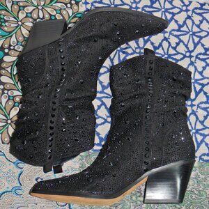Jessica Simpson "Zellya" Short Black Rhinestone Slouch Western Boots